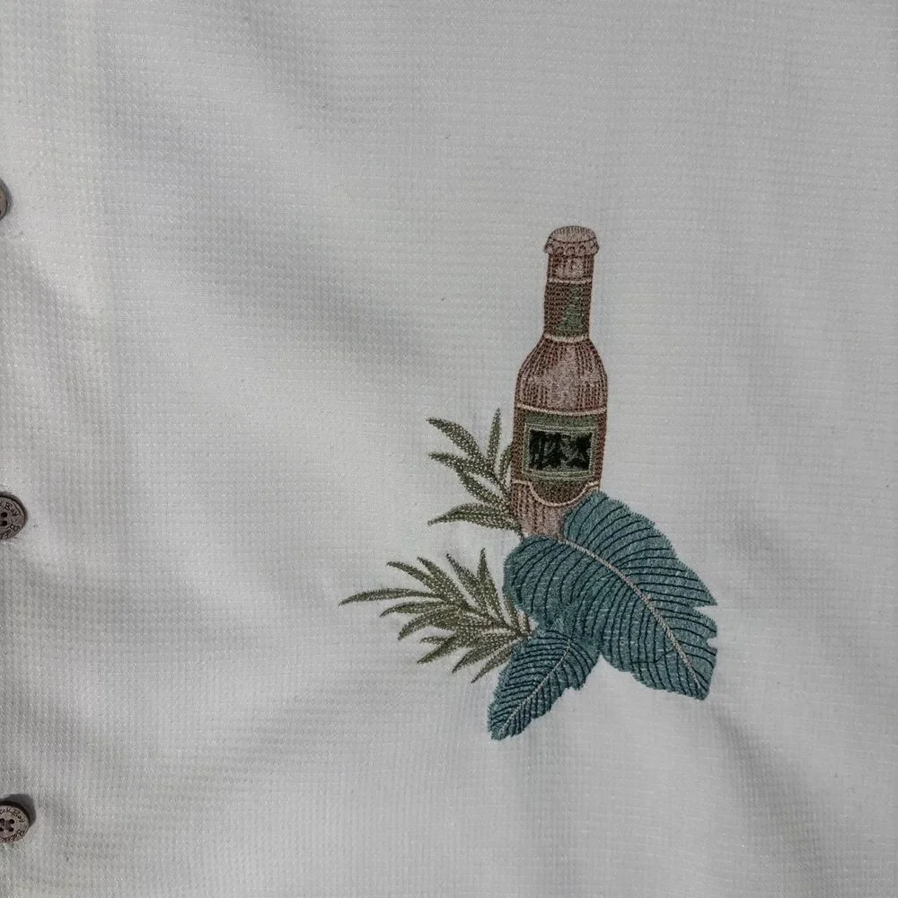 Batik Bay Shirt Mens XL Camp Tropical Beer Embroidery Wood Buttons Retro Dadcore